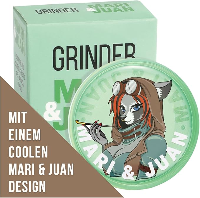 Mari & Juan Premium Grinder I Mari Edition I 2-teilig I ø 4 cm mit einer Gesamthöhe von 2 cm I aus hochwertigem Kunststoff I Kräutermühle zum Mahlen von Kräuter, Gras, Tabak, Gewürze - Mari & Juan