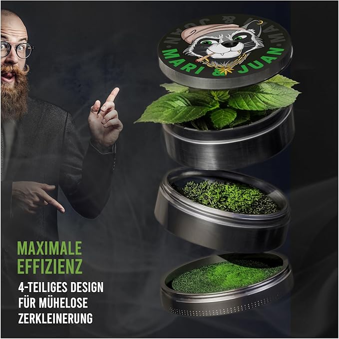 Mari & Juan Bambusbox Grinder Box I Aufbewahrungsbox mit Zahlenschloss, inkl. Rolltablett BlÀttchen Filter GlasbehÀlter u.v.m. I Grinder Set I KrÀuter Zubehör Stash Box I Crusher Set in Anthrazit - Mari & Juan