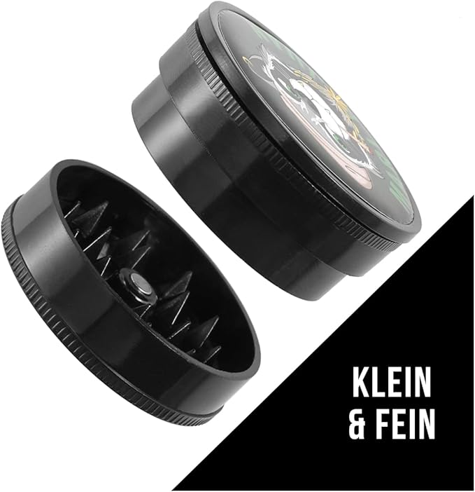 Mari & Juan Premium Grinder I Juan Edition I 2-teilig I ø 4 cm mit einer Gesamthöhe von 2 cm I aus hochwertigem Kunststoff I Kräutermühle zum Mahlen von Kräuter, Gras, Tabak, Gewürze - Mari & Juan