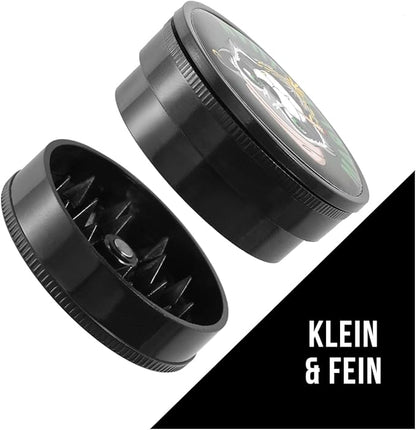 Mari & Juan Premium Grinder I Juan Edition I 2-teilig I ø 4 cm mit einer Gesamthöhe von 2 cm I aus hochwertigem Kunststoff I Kräutermühle zum Mahlen von Kräuter, Gras, Tabak, Gewürze - Mari & Juan