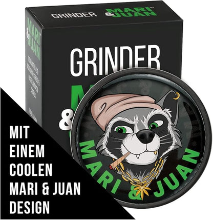 Mari & Juan Premium Grinder I Juan Edition I 2-teilig I ø 4 cm mit einer Gesamthöhe von 2 cm I aus hochwertigem Kunststoff I Kräutermühle zum Mahlen von Kräuter, Gras, Tabak, Gewürze - Mari & Juan