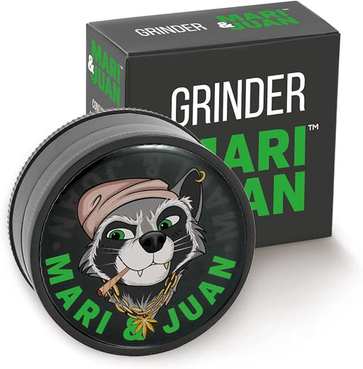 Mari & Juan Premium Grinder I Juan Edition I 2-teilig I ø 4 cm mit einer Gesamthöhe von 2 cm I aus hochwertigem Kunststoff I Kräutermühle zum Mahlen von Kräuter, Gras, Tabak, Gewürze - Mari & Juan