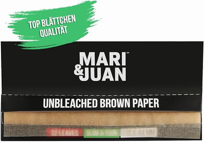 Mari & Juan Long Papers I 24 Heftchen mit je 32 Slim King Size Blättchen, braun und ungebleicht für den längeren Genuss - Mari & Juan