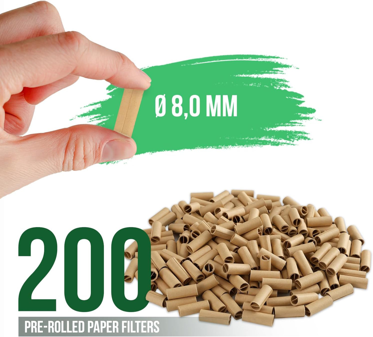 Vorgedrehte Filter Tips. 200 Stück (ø8 mm)