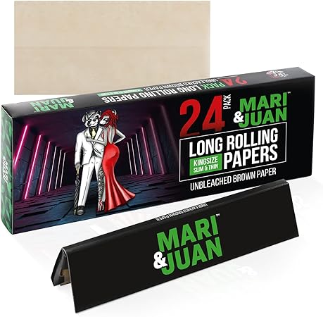 Mari & Juan Long Papers I 24 Heftchen mit je 32 Slim King Size Blättchen, braun und ungebleicht für den längeren Genuss - Mari & Juan