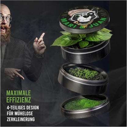 Mari & Juan Bambusbox Grinder Box I Aufbewahrungsbox mit Zahlenschloss, inkl. Rolltablett Blättchen Filter Glasbehälter u.v.m. I Grinder Set I Kräuter Zubehör Stash Box I Crusher Set in Anthrazit - Mari & Juan