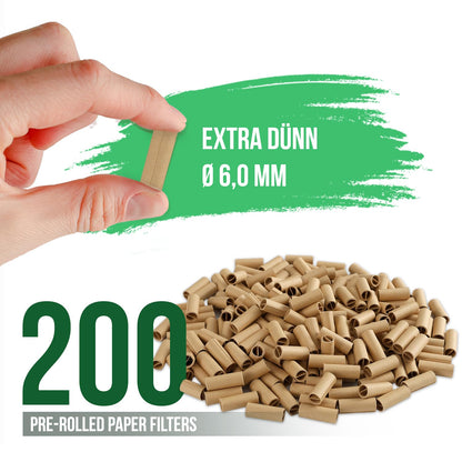 Mari & Juan 200 vorgedrehte Filter | 6mm Durchmesser, ungebleichtes Pflanzenfaserpapier | Braune Papierfilter, Umweltfreundliche Filter tips | Filterspitzen Box I pre rolled tips - Mari & Juan