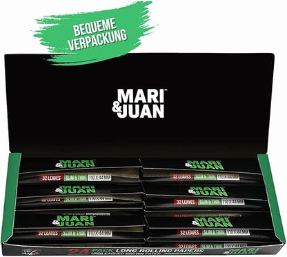 Mari & Juan Long Papers I 24 Heftchen mit je 32 Slim King Size Blättchen, braun und ungebleicht für den längeren Genuss - Mari & Juan