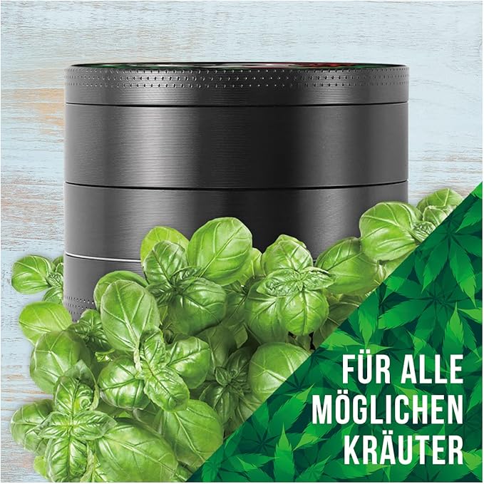 Mari & Juan Premium Grinder Set 2024 | 4-teilig, ø 48 mm, Höhe 3,7 mm | Aus hochwertigem Zink | Kräutermühle inkl. Pollenschieber | Ideal für Gewürze & Kräuter - Mari & Juan